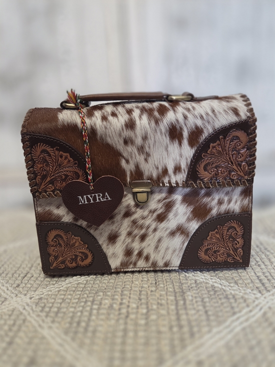 Myra Bag Handbags - Myra Bag Dakota Dusk Handtooled BagBrown & White Cowhide Leather Crossbody Bag